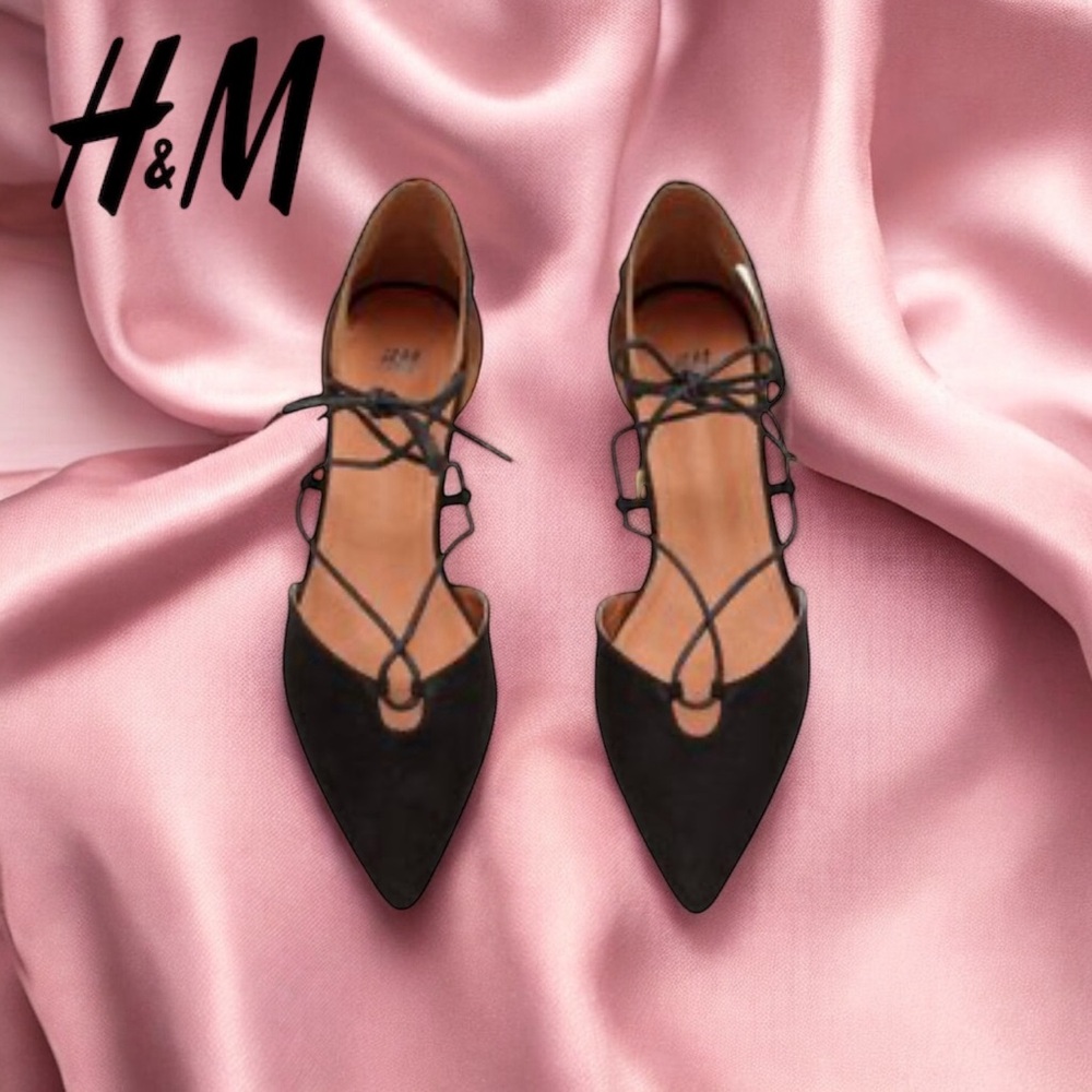 H&M Black Lace-Up Ballet Flats Size 7